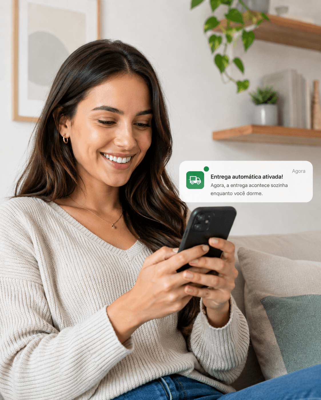 Cliente recebendo notificação de entrega automática no celular