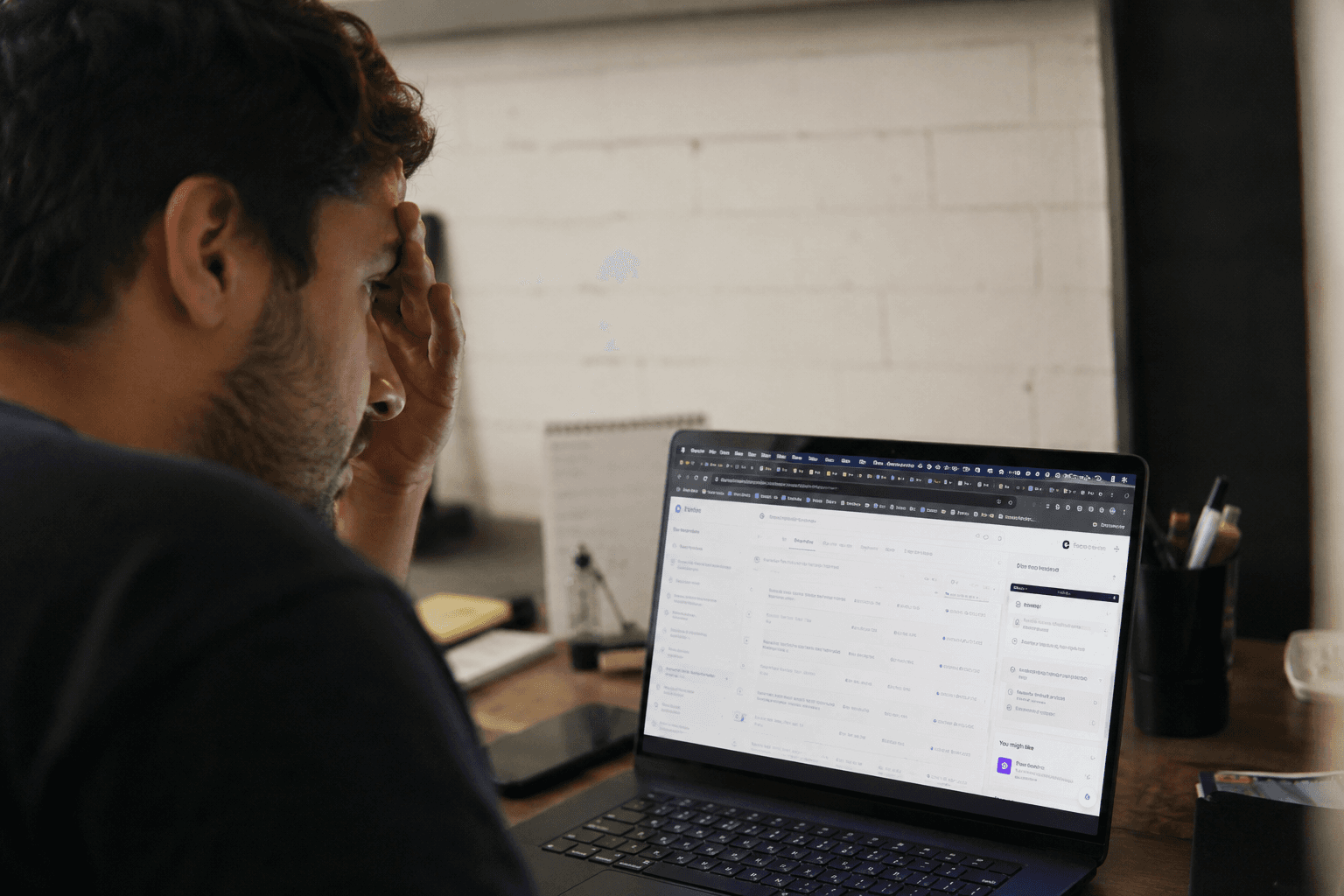 Pessoa sobrecarregada com várias ferramentas para vender online