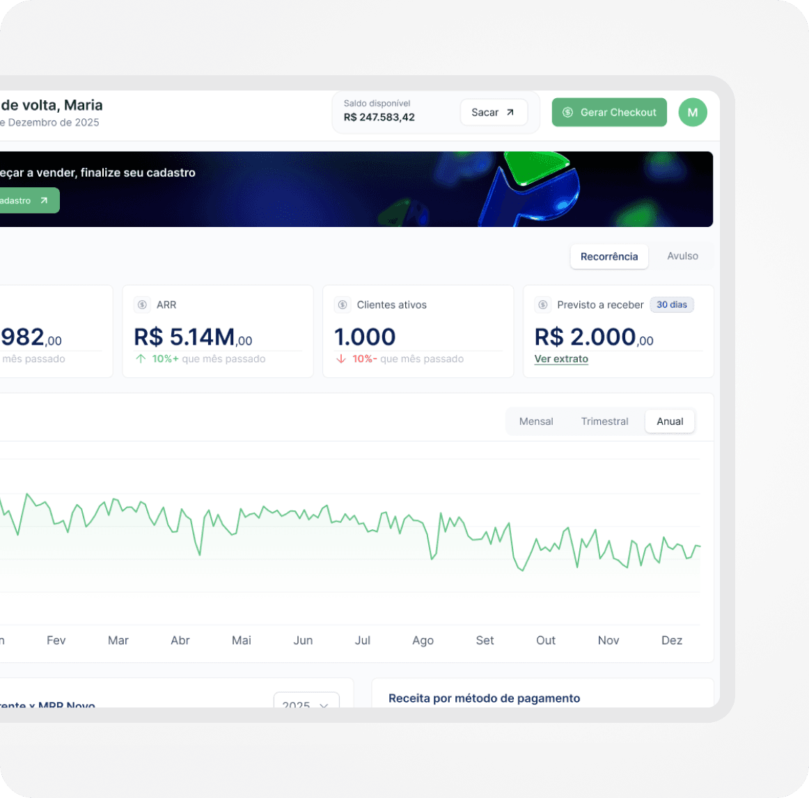 Dashboard de métricas e inteligência de receita